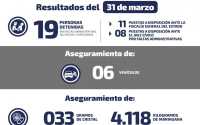 DETTIENEN A 19 PERSONAS POR DIFERENTES DELITOS.