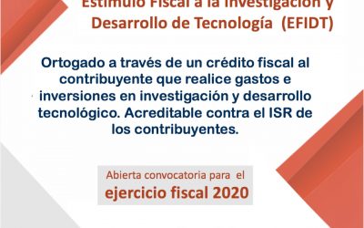 INVITA COPOCYT A PARTICIPAR EN LA CONVOCATORIA “ESTÍMULO FISCAL A LA INVESTIGACIÓN Y DESARROLLO DE TECNOLOGÍA”.