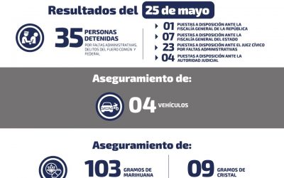 35 DETENIDOS EN LA ÚLTIMAS HORAS POR DIVERSOS DELITOS.