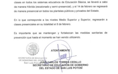 REGRESO A CLASES PRESENCIALES EN EDUCACION BÁSICA, EL 14 DE FEBRERO