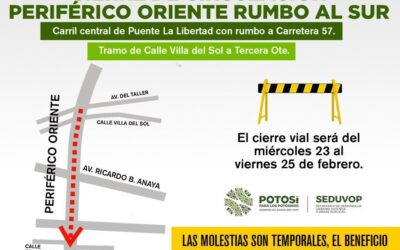 ANUNCIAN CIERRE EN CARRIL CENTRAL DE  PERIFÉRICO ORIENTE HACIA EL SUR