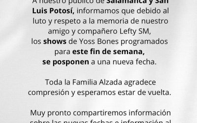 YOSS BONES POSPONE CONCIERTO EN SAN LUIS POTOSÍ