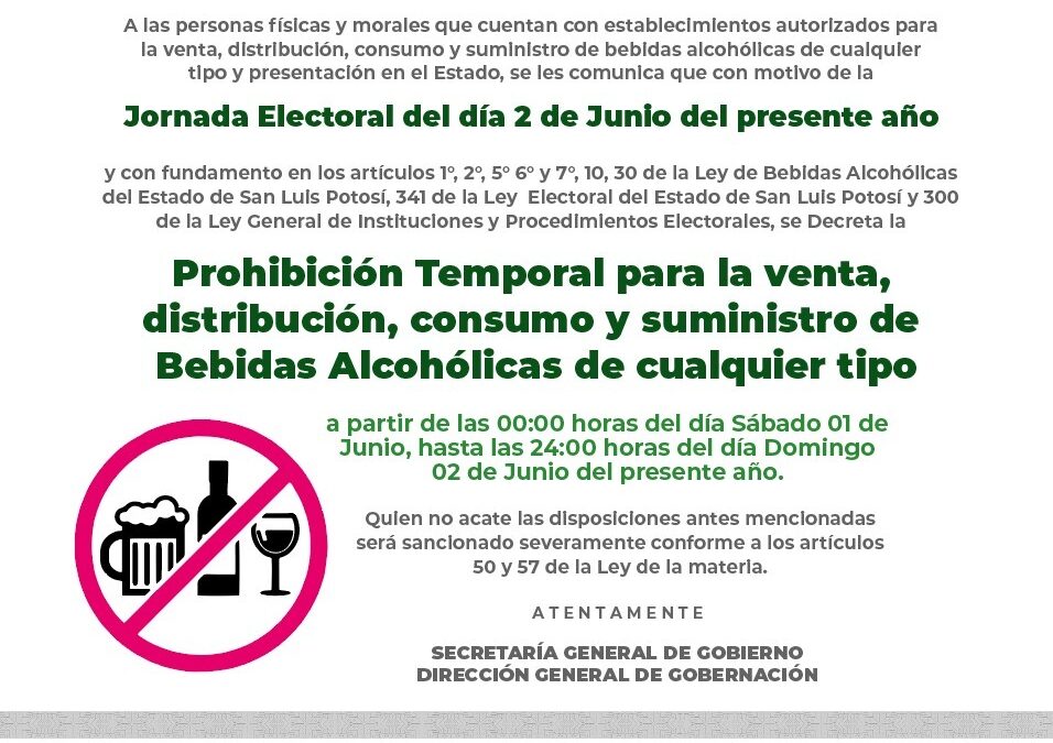 ANUNCIAN «LEY SECA» DURANTE LA JORNADA ELECTORAL DEL 2 DE JUNIO