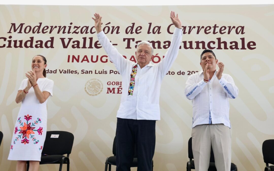 AMLO, CLAUDIA SHEINBAUM Y GALLARDO INAUGURAN SUPERCARRETERA VALLES-TAMAZUNCHALE