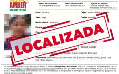 FGESLP LOGRA LOCALIZACIÓN DE MENOR DE TAMAZUNCHALE CON ALERTA AMBER